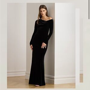 Ralph Lauren Black Velvet Asymmetrical Gown